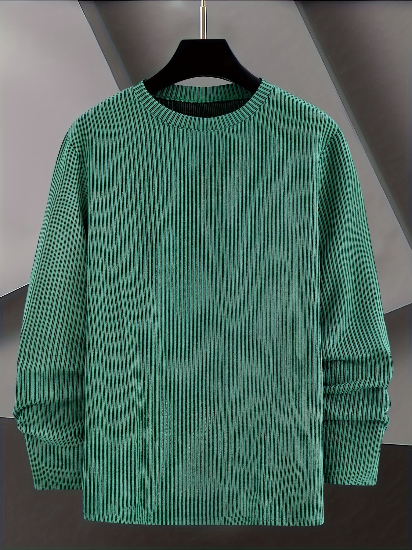 Men's Casual Knit Sweater - Spring/Fall Ribbed Crew Neck Top