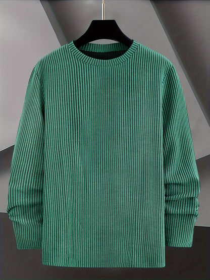 Men's Casual Knit Sweater - Spring/Fall Ribbed Crew Neck Top