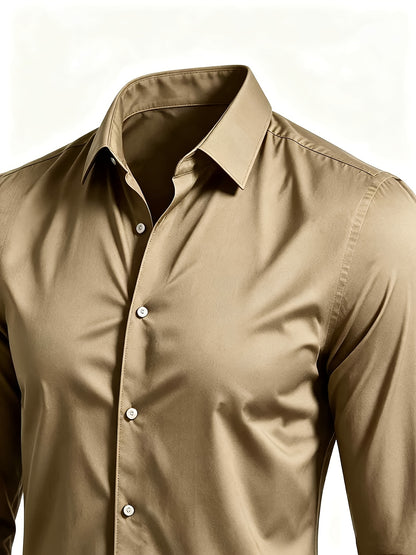 Men's Casual Long Sleeve Button-Up Solid Color Shirt