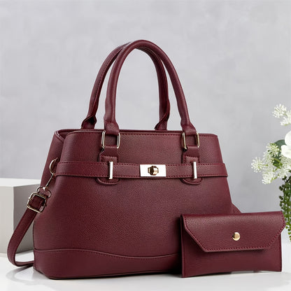Women’s 2-Piece Faux Leather Quilted Bag Set with Removable Strap