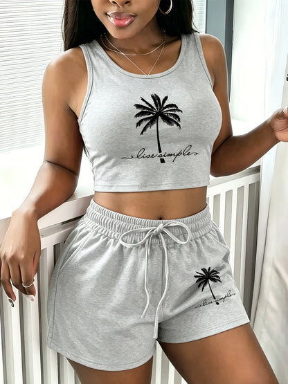 Casual Printed Two-Piece Set with Vest and Shorts