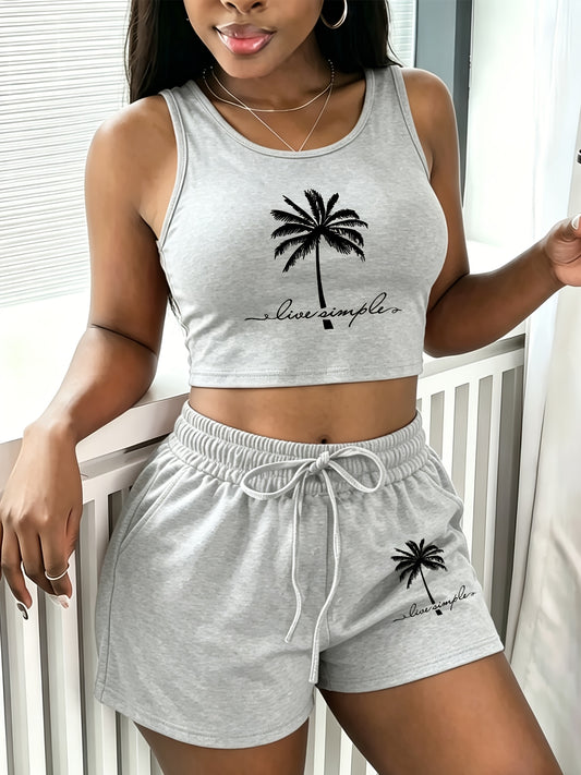 Casual Printed Two-Piece Set with Vest and Shorts