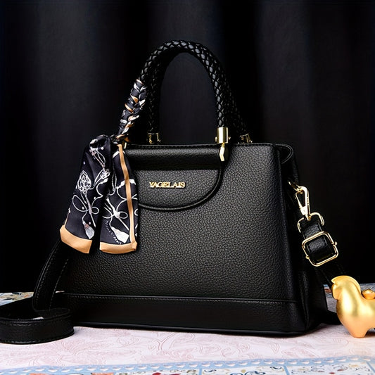 Chic Women's Shoulder Bag with Scarf Accent and Adjustable Strap