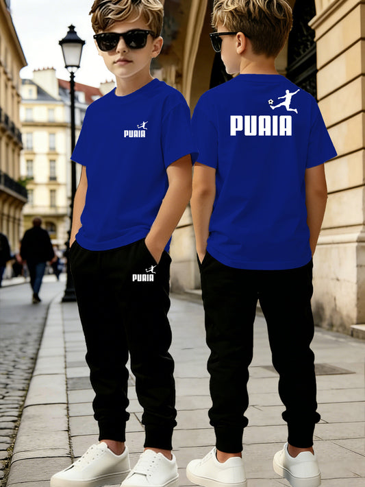Boys' Summer Football Print Short Sleeve Top & Pants Set