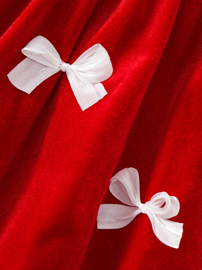 1pc Baby Girl's Red Lace Dress with Ruffled Collar & Bow Back - Long Sleeve Winter Party Dress for Christmas, New Year, Weddings - Soft Warm Outfit (Short Leg Opening, Machine Washable Clothing)