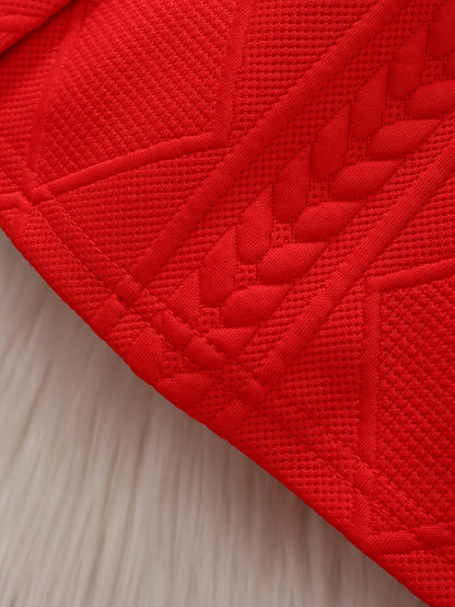 1pc New Style Single-Breasted Bowknot White Collar Dress for Girls, Red Christmas and New Year Baby Outfit