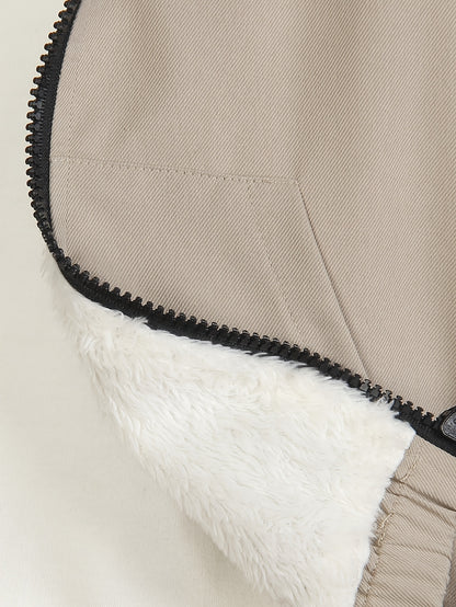 2pcs Set: a Set of Young Boys' Autumn And Winter Fleece Long-Sleeved Trousers Suit, for Outdoor