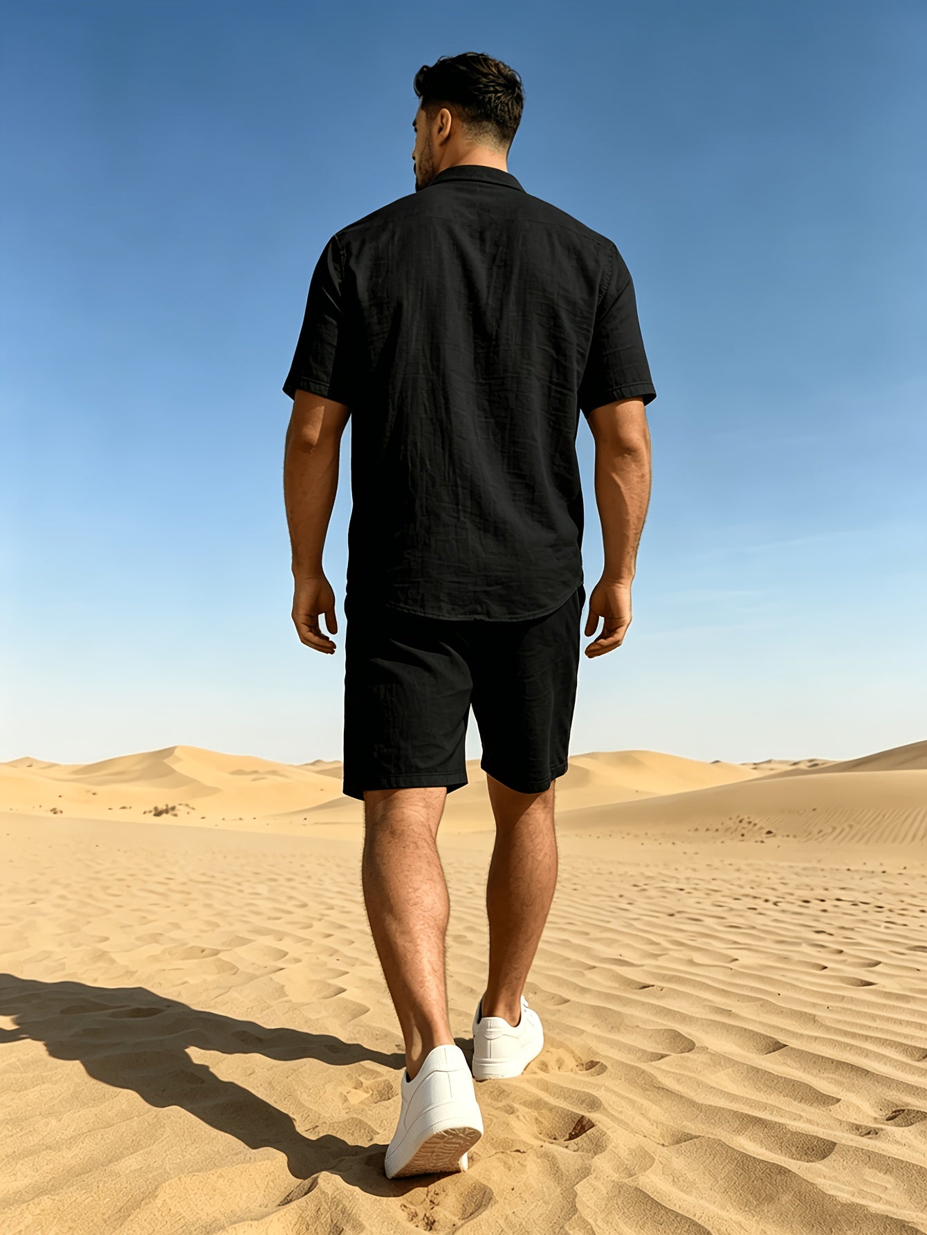 Men's Casual Linen Short Sleeve Shirt & Shorts Set for Summer