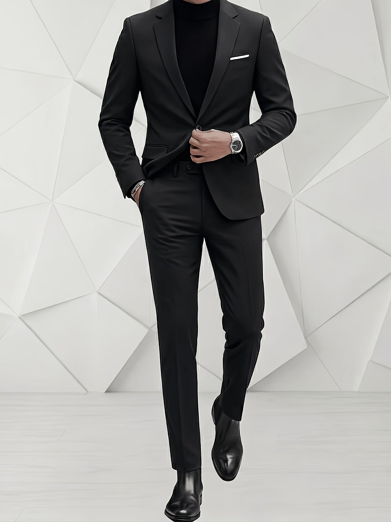 Men's Classic Two-Piece Polyester Suit Set for Formal Wear