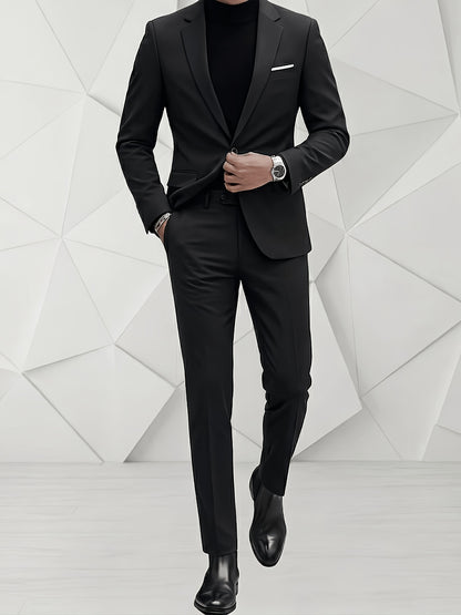 Men's Classic Two-Piece Polyester Suit Set for Formal Wear