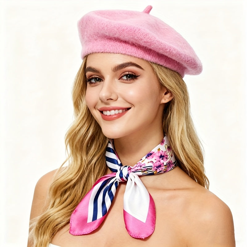 Women’s Autumn Winter Beret Hat and Scarf Set with Bow