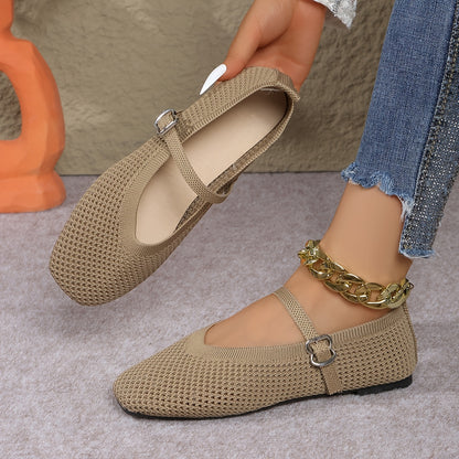 All-Season Breathable Square Toe Mary Jane Flats for Women