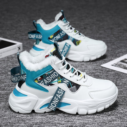 Women's Geometric Waterproof Snow Sneakers, Shock-Resistant Microfiber Upper, Flannel Lined, EVA Sole, Autumn & Winter High-Top Plush Fashion Shoes from Quanzhou