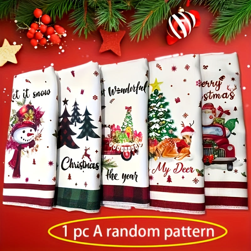 Super Soft Microfiber Christmas Towel - Plaid & Holiday Patterns (Snowman, Reindeer, Bells) with "Let It Snow" & "Merry Christmas" Phrases, High Absorbency Bath & Hand Towel for, s, Xmas Tree Decorations - Festive Winter Gift