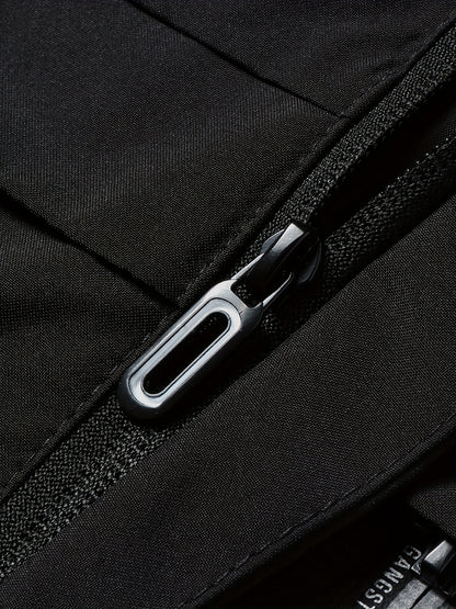 Men'S Stylish Black Hooded Windbreaker Jacket with Zipper Pockets - Casual, Loose Fit, Long Sleeve, Polyester Lining, Perfect for Spring and Fall, Casual Wear Jacket|Hooded Jacket|Zippered Jacke