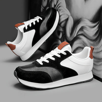 Men'S Breathable Athletic Sneakers - Lightweight, Soft, Non-Slip Running Shoes with EVA Sole for Sports, Travel  Casual Wear - White  Brown Two-Tone Design, Lace-Up Low Tops, All-Season Comfort, Sports Footwear, Sleek Sport