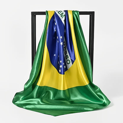 Brazilian Flag Satin Scarf for Football Fans, Smooth Drape