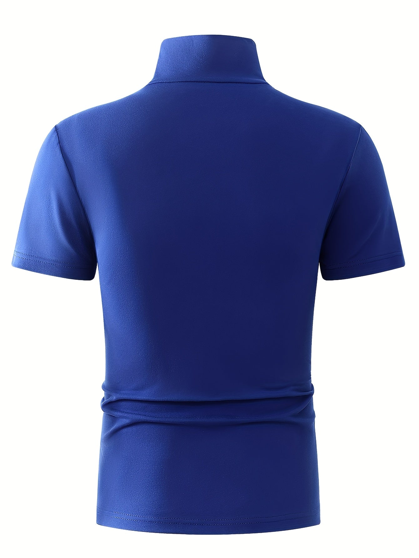 Men's Summer New Basic Solid Color Fashion Simple High-End Casual Sport Comfortable High-Neck Short-Sleeve Top - ayq
