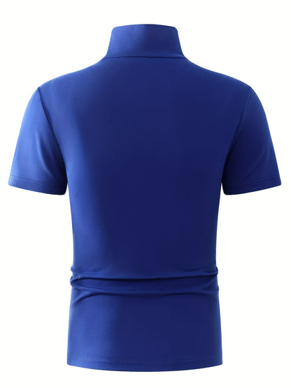 Men's Summer New Basic Solid Color Fashion Simple High-End Casual Sport Comfortable High-Neck Short-Sleeve Top - ayq