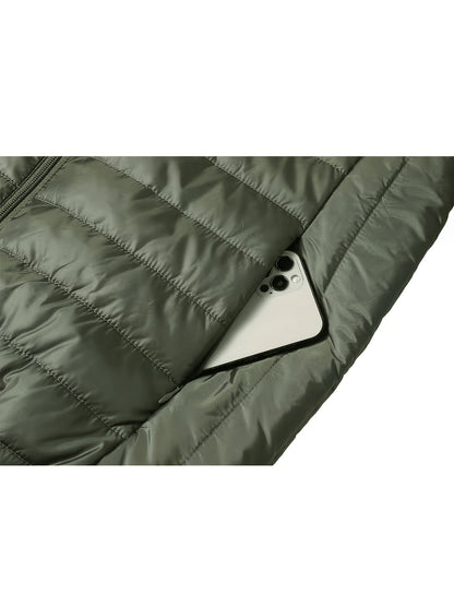 Men's Quilted Hooded Jacket with Ribbed Cuffs for Winter