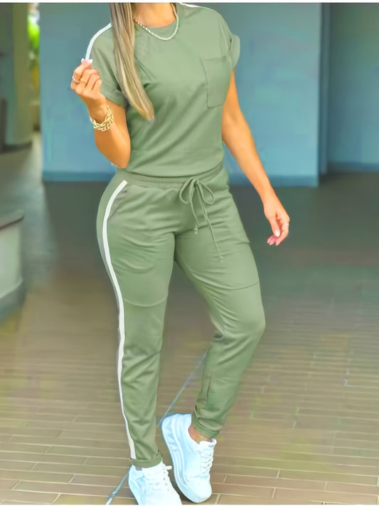 Women'S Casual Solid Color Patchwork Outfit for Spring And Summer