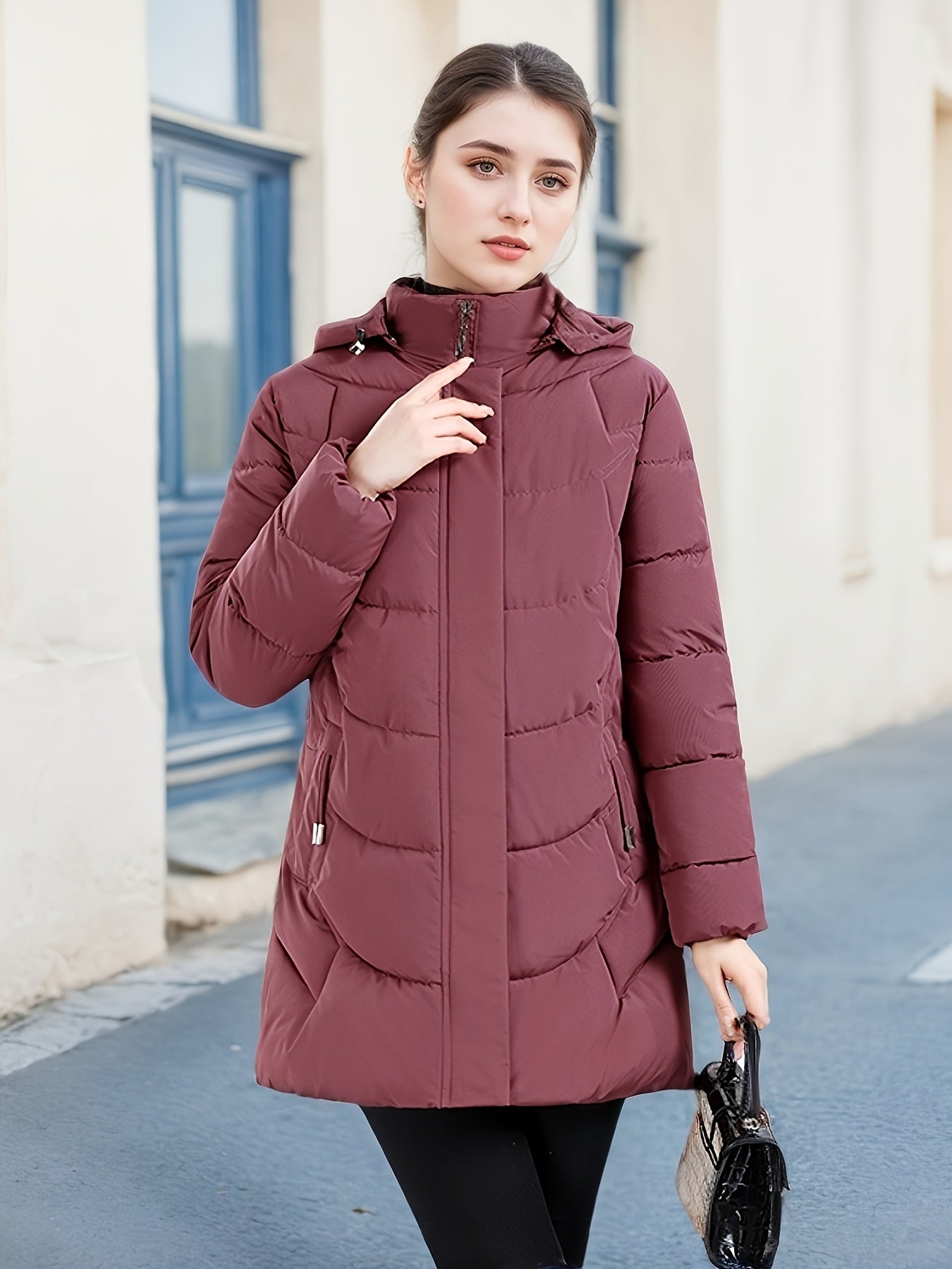 Women's Elegant Winter Jacket - Shearling-Like Bead-Like Button Closure Coat, Puffer-Free, Hand Washable Long Sleeve Outerwear for Cold Weather (Casual & Formal) - Black Jacket Without Belt/Hardware (Ready-to-Wear), Winter Ja