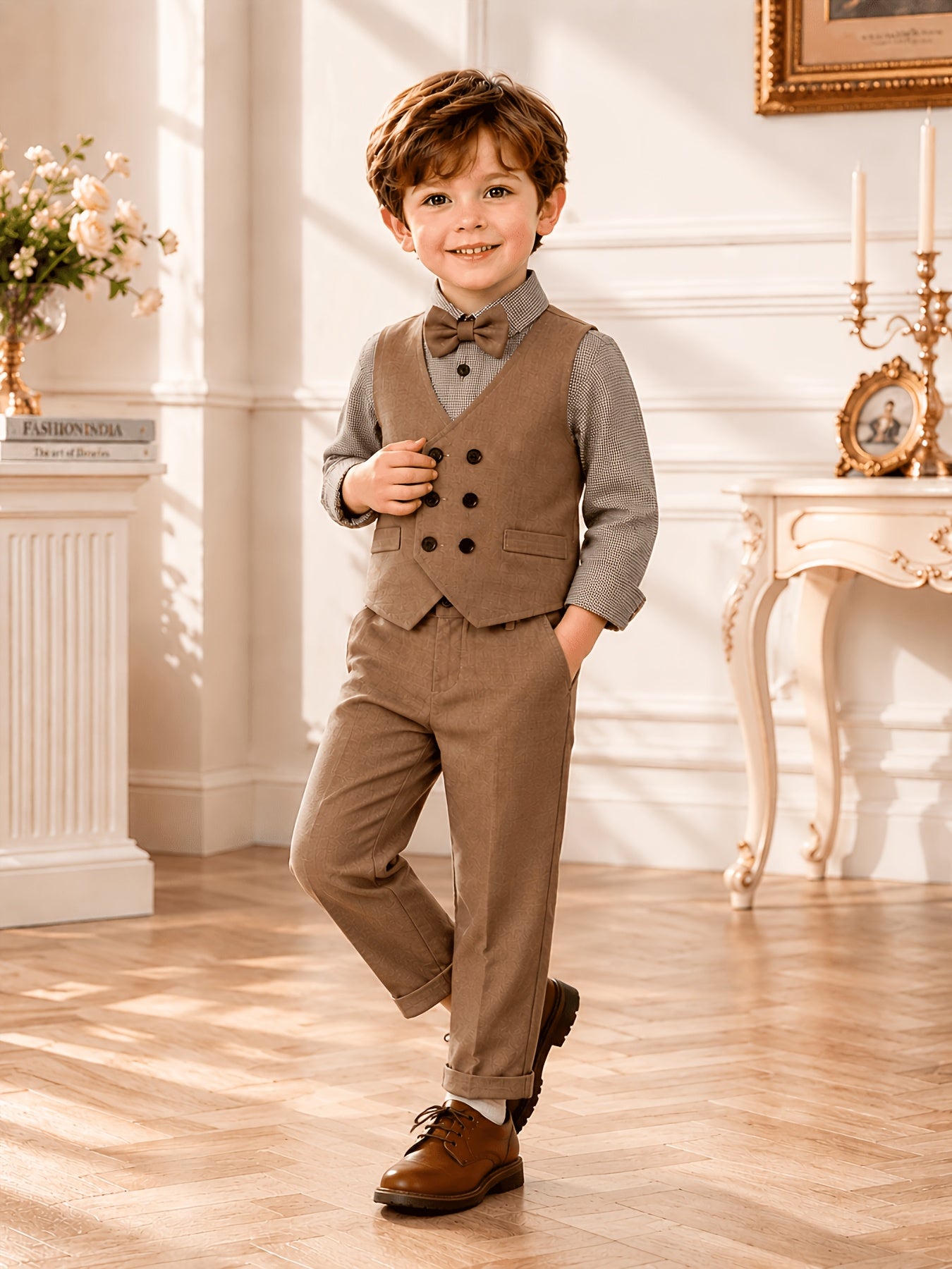 Boys' British Style Houndstooth Suit Set for Parties