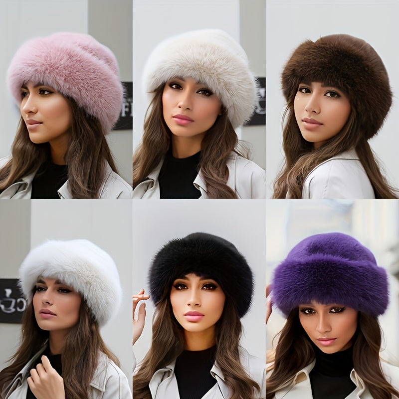 Women's Faux Fur Winter Bucket Hat, Soft Warm Thermal Hat