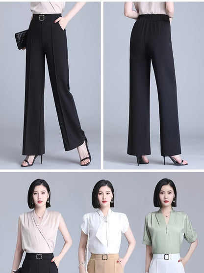 Casual Loose-Leg Polyester Pants with Button Front for Spring-Fall