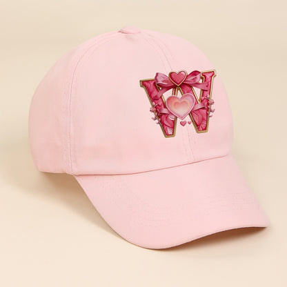 Adjustable Pink Baby Baseball Cap with Alphabet Heart Bow for Kids