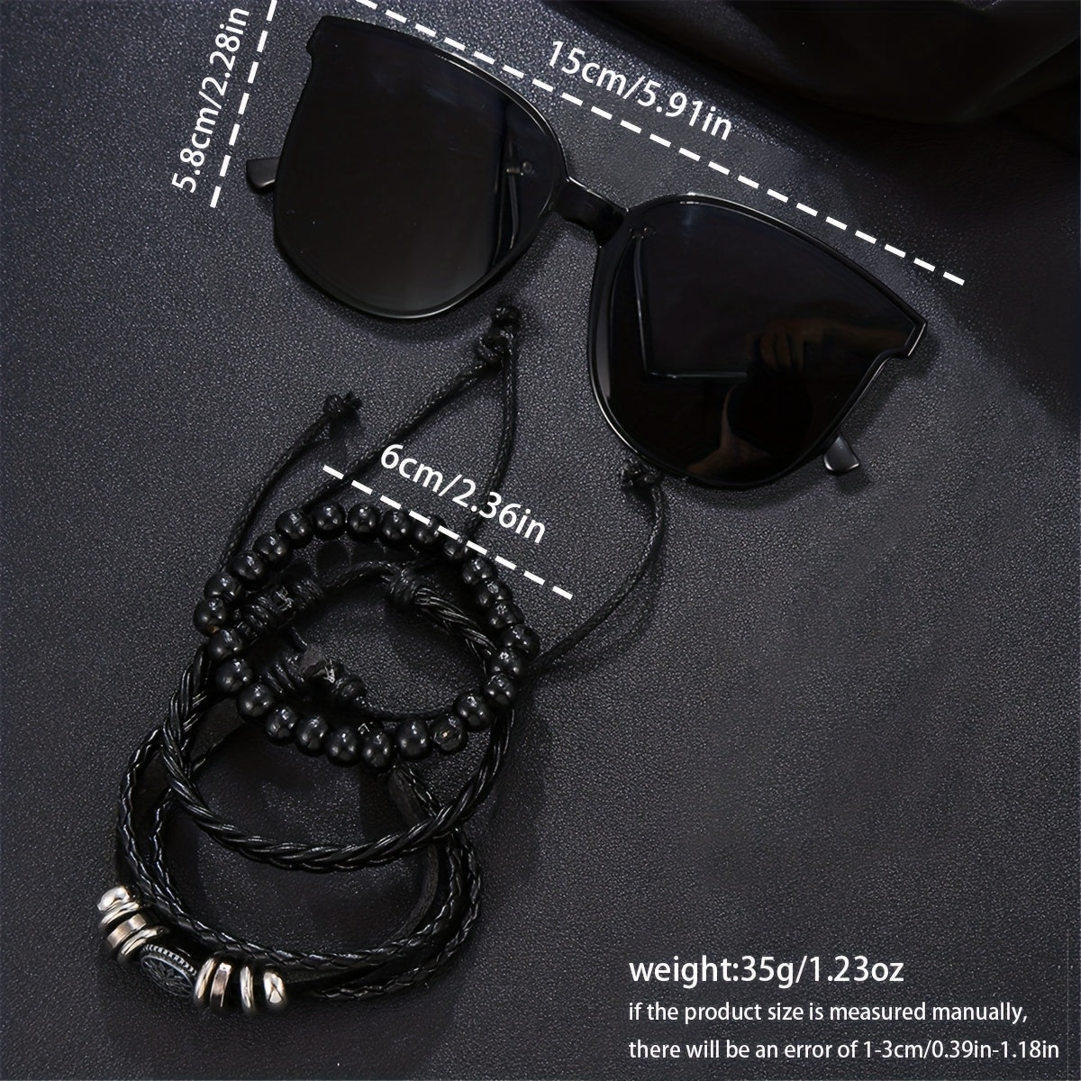 5pcs Men's Business Watch-Stylish round quartz watch electronic movement + three-bracelet fashionable glasses, suitable for office and formal occasions-Ideal gift for professionals
