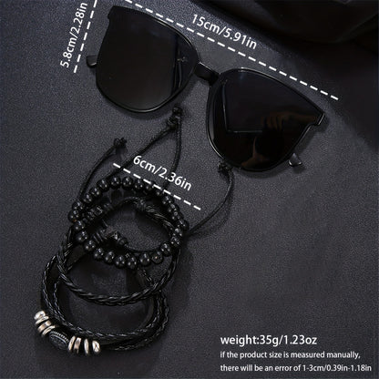 5pcs Men's Business Watch-Stylish round quartz watch electronic movement + three-bracelet fashionable glasses, suitable for office and formal occasions-Ideal gift for professionals