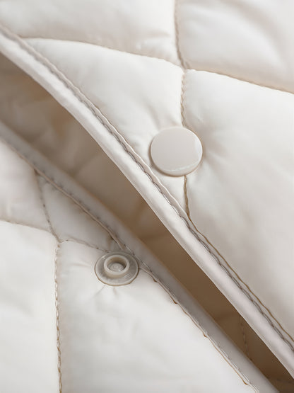 Women'S Quilted White Puffer Jacket - Lightweight Long Sleeve - Button-Up Front - High-Quality Polyester - Machine Washable - Casual Style for Spring, Fall & Winte