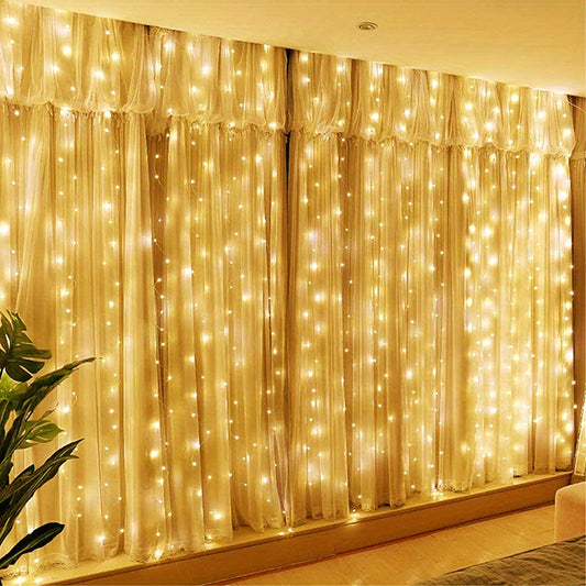 200LED Curtain Lights Christmas Decoration String Lights, 3M*2m 8 Modes String Lights with Remote, USB Powered Fairy Lights, Wedding, Halloween, Thanksgiving, Christmas, Party, Valentine's, Holiday Lighting Decor (Remote With