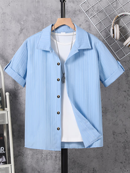 Youth Boys' Casual Wave Stripe Short-Sleeve Shirt for Summer