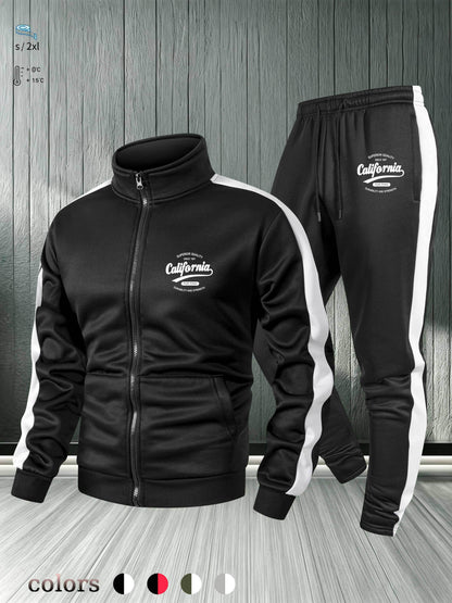 Men's Autumn Winter Stand Collar Zipper Jacket & Pants Set