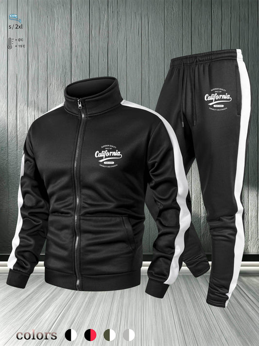 Men's Autumn Winter Stand Collar Zipper Jacket & Pants Set - ayq