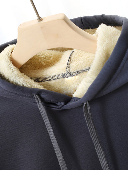 Women's Fleece-Lined Hooded Christmas Sweatshirt with Ho Ho Ho & Merry Christmas Print, Plush Fleece Jacket, Warm Winter Coat, Thick Polyester Outer Layer, Machine Washable Holiday Sweater for Xmas Parties & Winter Outfits, W