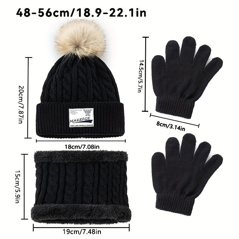 Youngsters's Autumn and Winter Warm Knitted Hat, Scarf, and Gloves Three-Piece Set for Boys and Girls - Cold Protection Outfit