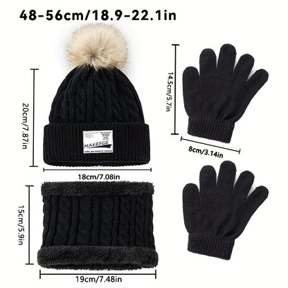 Youngsters's Autumn and Winter Warm Knitted Hat, Scarf, and Gloves Three-Piece Set for Boys and Girls - Cold Protection Outfit