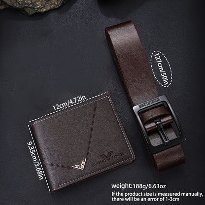 2pcs Men's Wallet + Belt Set for Daily Wear, Father's Day Gifts for Men. Stylish, Business, Trendy, and Versatile Men's Wallets, Perfect for Holiday Gifting: Christmas, Valentine's Day, Birthday Presents (Excludes Picture Box