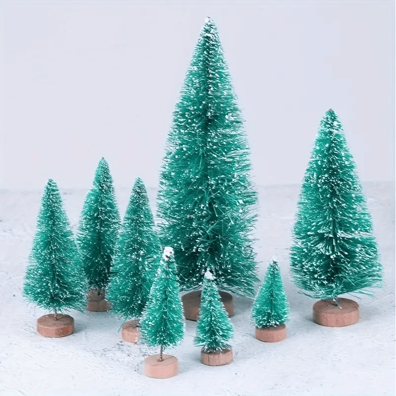 36pcs 5Cm/1.968 Inch Mini Snow Frost Tree Winter Mini Pine Base Bottle Brush Tree Plastic Winter Snow Decoration (Green) New Year Decoration Accessories, Artificial Snow Scenery Mini Pine DIY Decoration, Party Supplies, Home