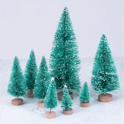 36pcs 5Cm/1.968 Inch Mini Snow Frost Tree Winter Mini Pine Base Bottle Brush Tree Plastic Winter Snow Decoration (Green) New Year Decoration Accessories, Artificial Snow Scenery Mini Pine DIY Decoration, Party Supplies, Home