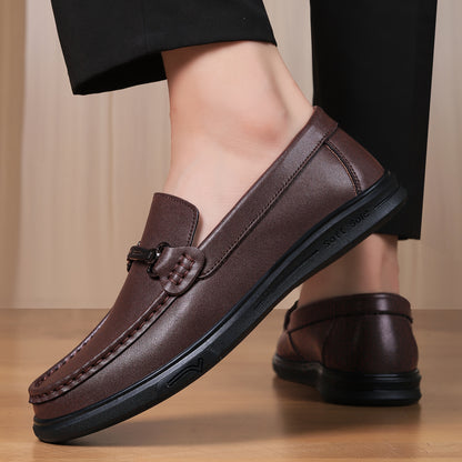 Men's Casual Genuine Leather Loafers with Adjustable Buckle, All-Seaso