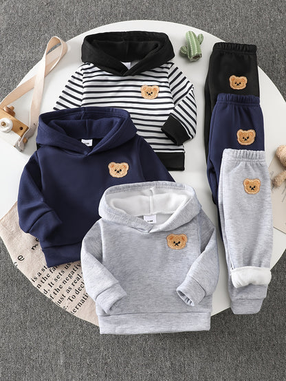 Baby Boys' Velvet Hoodie Set for Fall and Winter Casual Wear