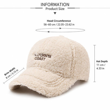 Women’s Warm Plush Baseball Cap, Casual Street Style for Fall and Wint