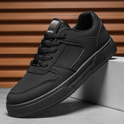Men'S Breathable Skateboarding Shoes | Low-Top Casual sneakers, Black and White, PU Upper, Lace-up Closure, Suitable for All Seasons - ayq