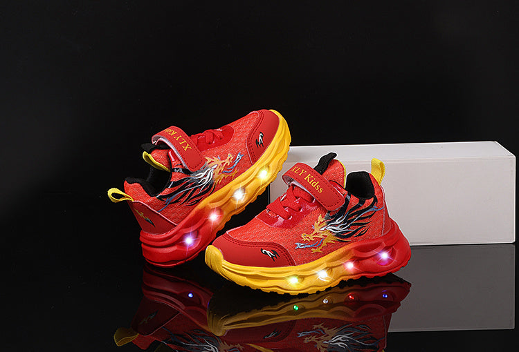 2025 New Youngsters' LED Light-Up Sneakers - Sparkling Cartoon Dad Shoes for Boys & Girls, Closure, Breathable Fabric Upper & Durable PVC Sole, All-Season Casual Wear, Kid Shoes, Everyday Youngsters'S Footwear, Fun Youngsters
