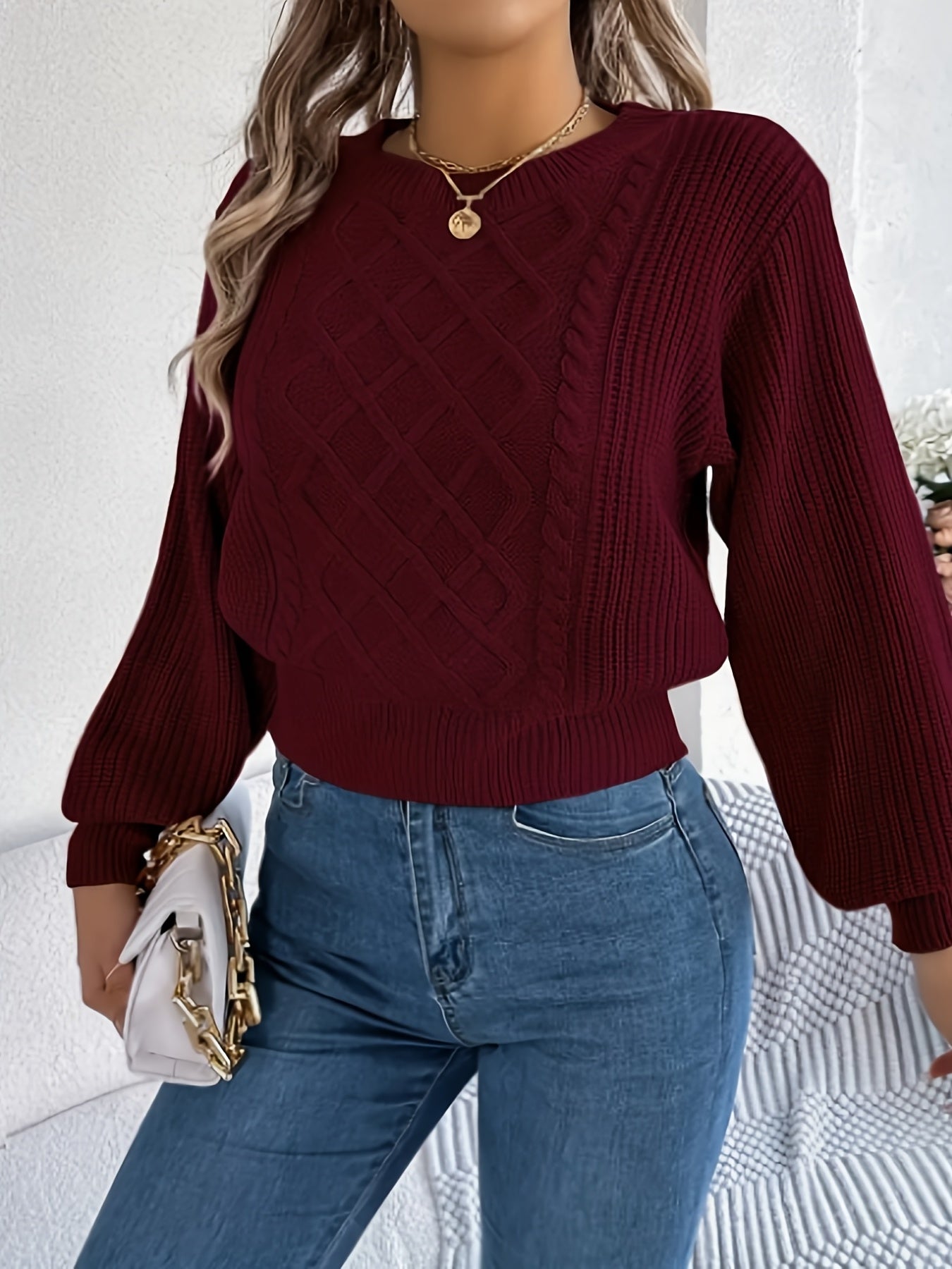Women'S Elegant Round Neck Sweater - Soft Long Sleeve Pullover, Chic Office to Party Outfit, Cozy Fall Winter Sweater for Everyday & Formal Events