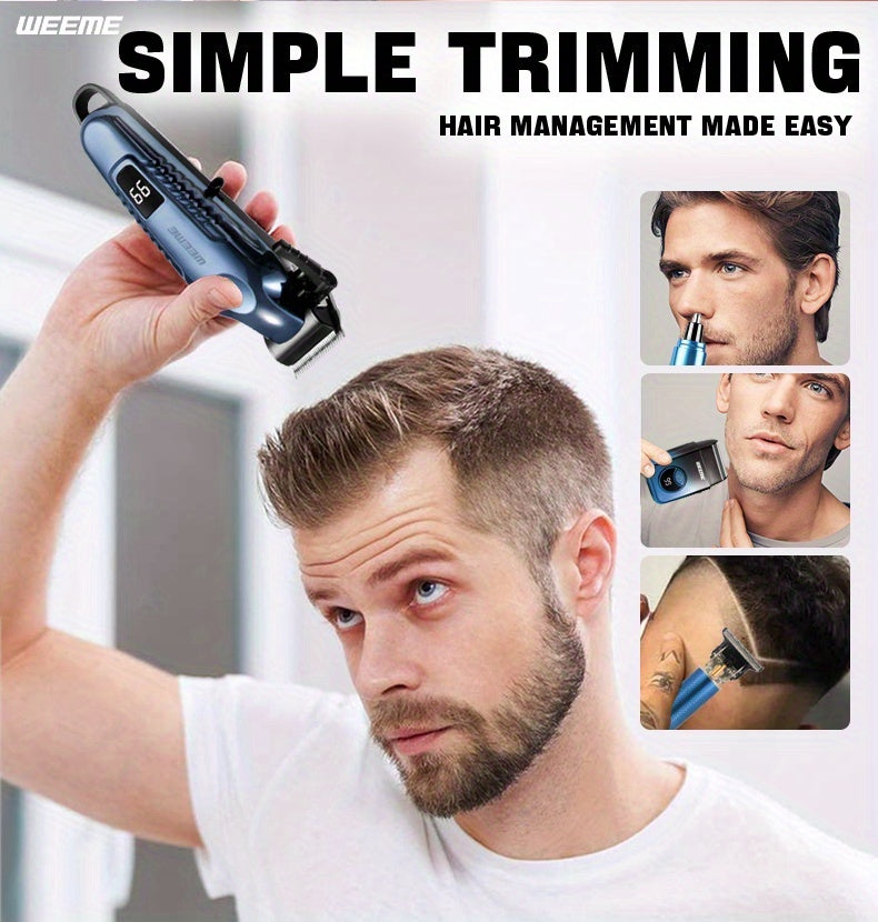 WEEME 4pcs Men's Electric Hair Clipper Set, Beard Trimmer Set, Household Facial Cleansing Set. Hair Cutting, Shaving, Trimming of Nasal Hair, Trimming of Sideburns, Facial Hair Cleaning. USB Charging. for Household Use, Vehic - ayq